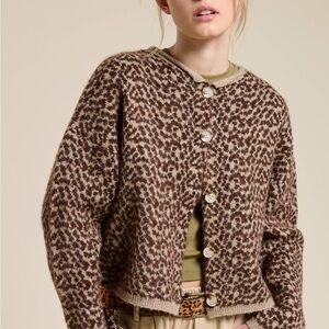 Leopard-Print Brown Knit Cardigan